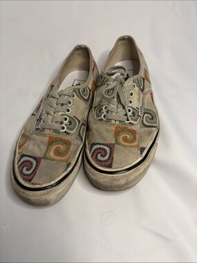 Vans Cream Canvas Lace-Up Sneakers with Multicolor Swirl Squares